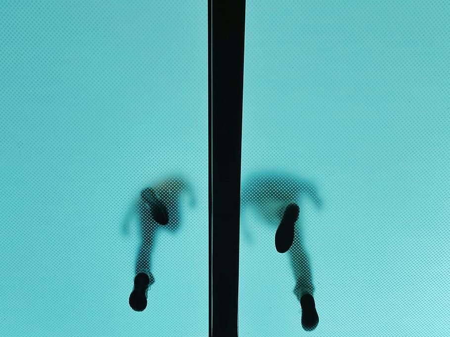 two, person, walking, glass board, glass, footprint, trace, full frame, indoors, close-up