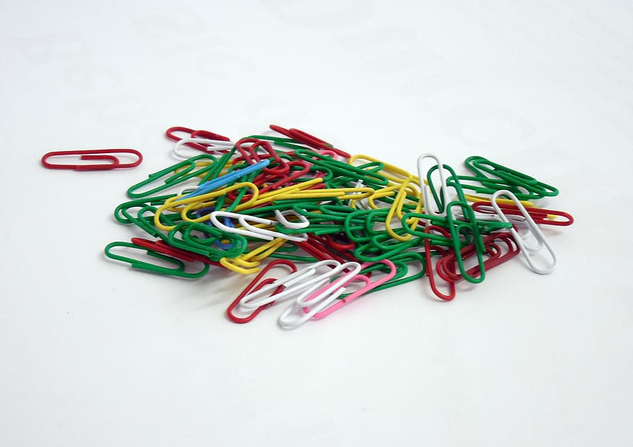 paperclip, clip, office, office accessories, stationery, business, clamp, colorful, color, studio shot