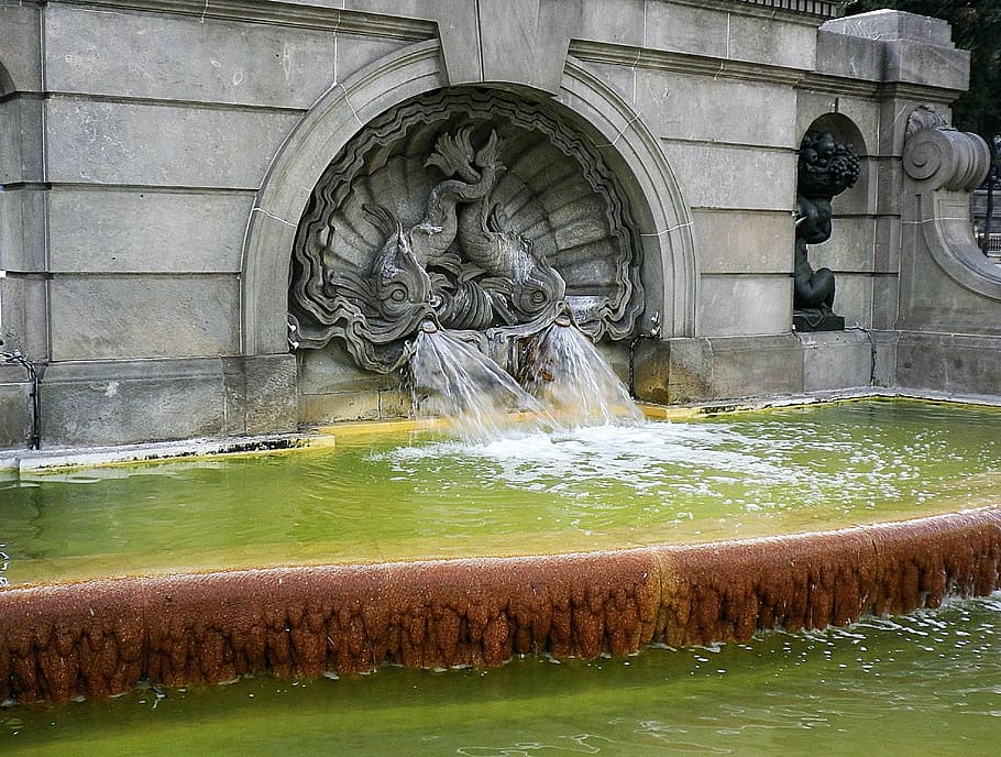 outdoor fountain, fountain, barcelona, places of interest, plaça de catalunya, water basin, spain, old, water, architecture