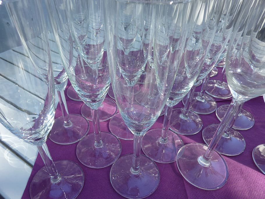 Champagne, Glasses, Celebration, champagne glasses, glass, champagne glass, restaurant, reflection, backgrounds, drinking glass