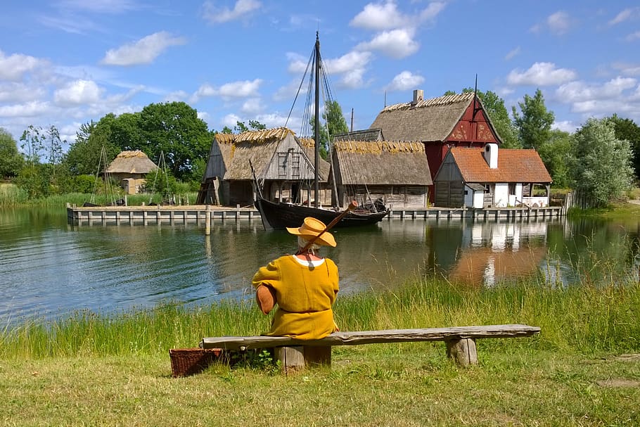 medieval, history, denmark, village, building, water, one person, built structure, architecture, real people