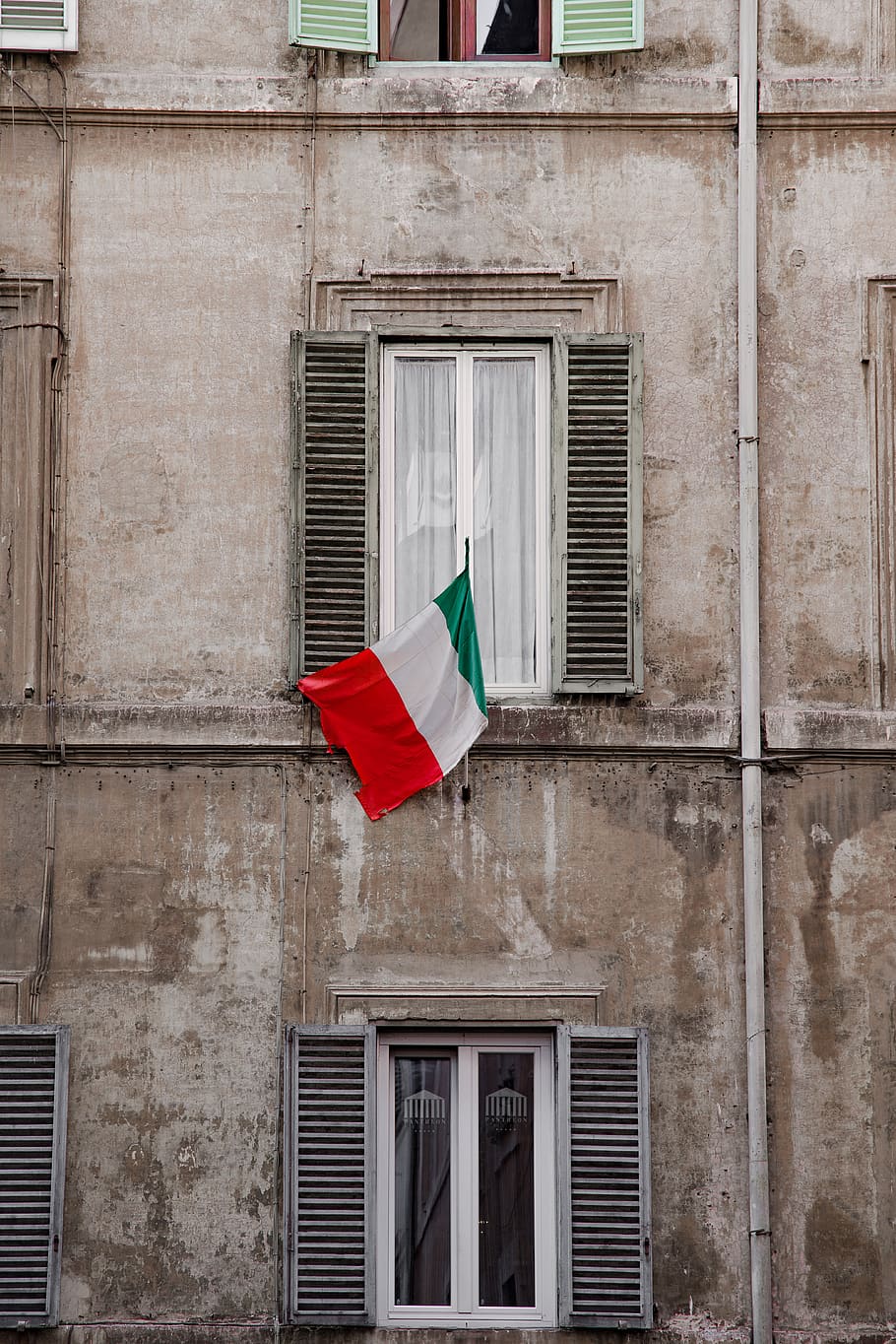 casa, edificio, antiguo, sucio, italiano, bandera, roma, italia, europa, arquitectura