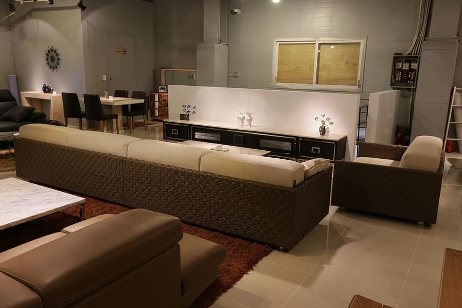 arranged, white, fabric sofa, set, interior design, sofa, couch, living room, furniture, interior