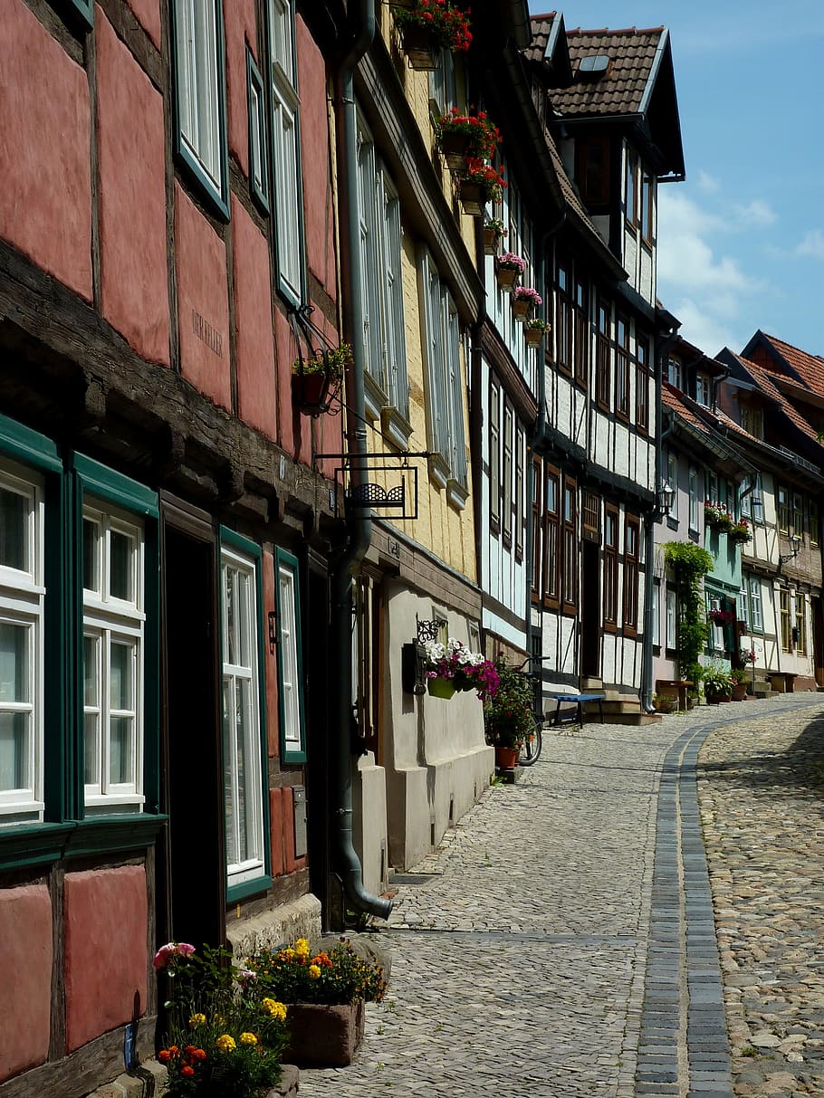 quedlinburg, resin, summer, truss, architecture, city, building, holiday, perspective, building exterior