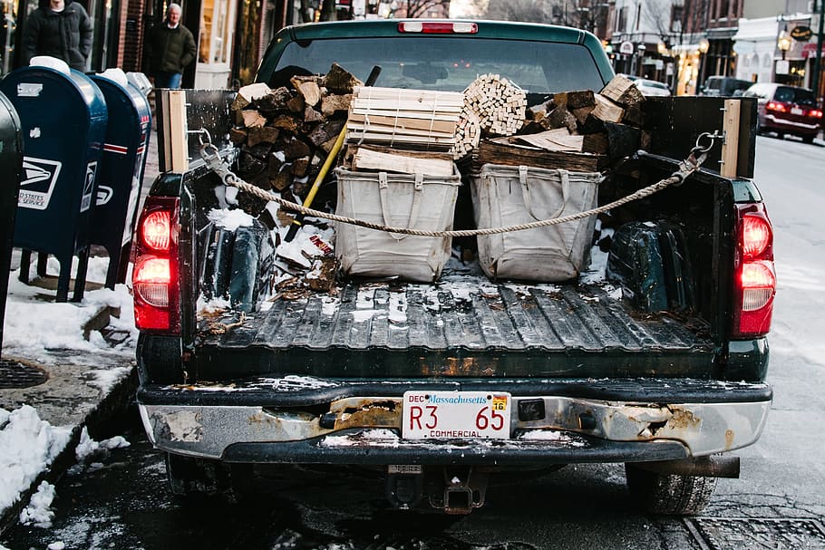 firewoods, pickup truck bed, pickup truck, cargo, deliver, pickup, truck, transport, transportation, load