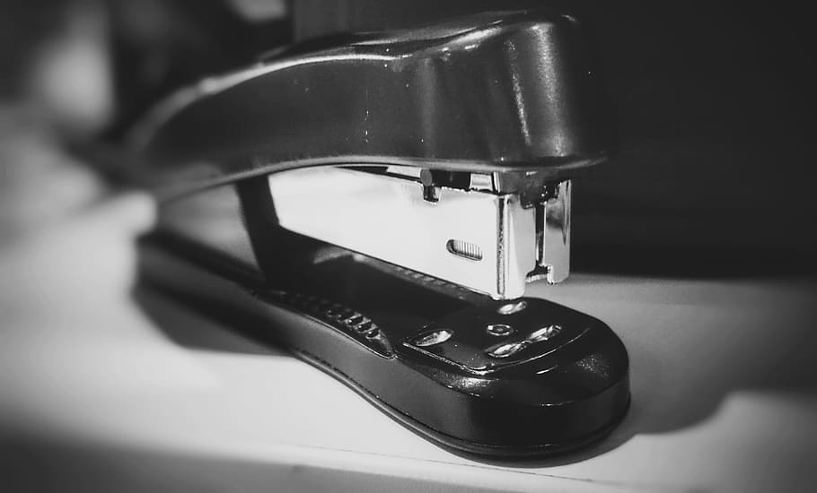 Stapler, Tacker, Office, black, black and white, office supplies, old-fashioned, retro styled, close-up, indoors