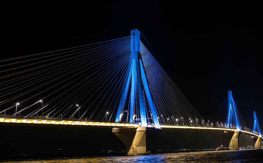 white, blue, bridge, lights, nighttime, landscape, photography, bosporus, turkey, night