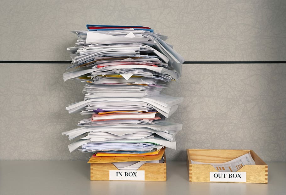 pile, documents, box, management, time, life, inbox, outbox, email, document