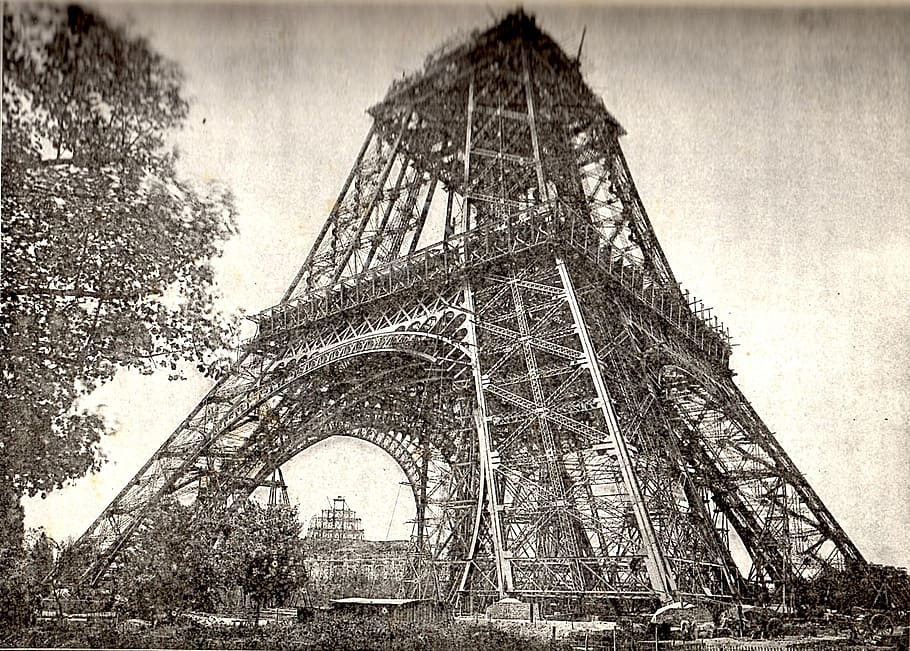construction, eiffel tower france photo, eiffel tower under construction, july 1888, paris, france, 1887-1889 work, symbol of the french capital, french cultural site, culture