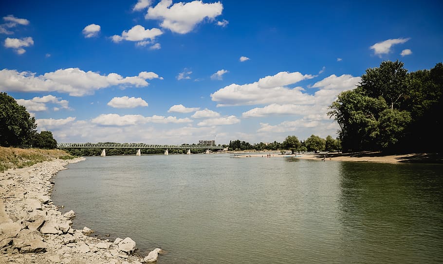 Danubio, río, orilla del río, verano, agua, naturaleza, Hungría, panorama, paisaje, puente