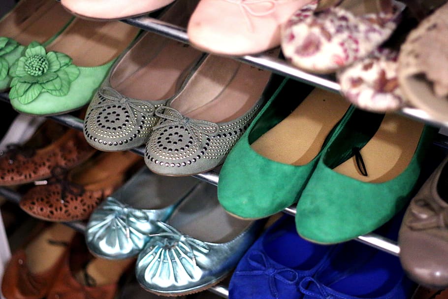 pair, shoes, gray, rack, shoe cabinet, women's shoes, ballerinas, shoe shelf, women, color