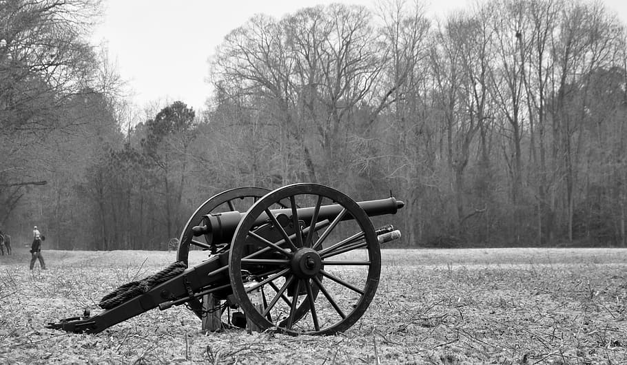grayscale photo, trailer, cannon, war, artillery, gun, historic, military, battle, weapon