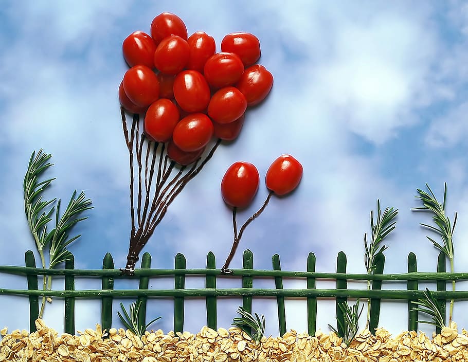 red, balloons, embossed, wall decor, food, tomatoes, cocktailtomaten, vegetables, frisch, healthy
