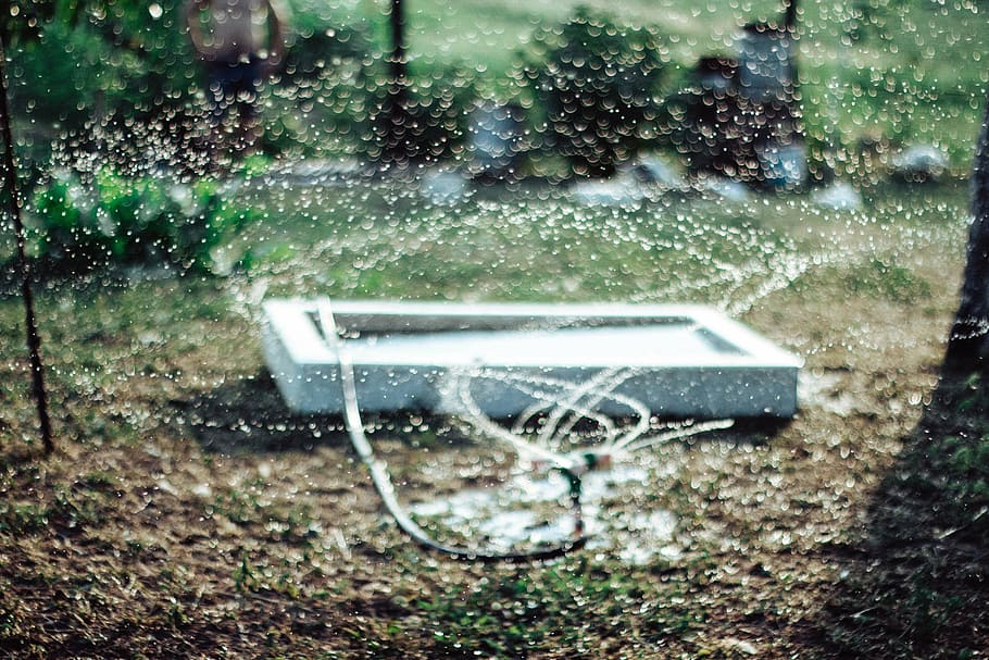untitled, shallow, focus, photography, sprinkler, water, grass, dirt, backyard, abandoned
