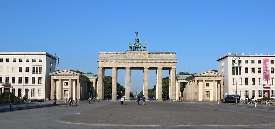 Berlin, Gerbang Brandenburg, Panorama, ibukota, jerman, quadriga, paris burst, arsitektur, struktur yang dibangun, tujuan perjalanan