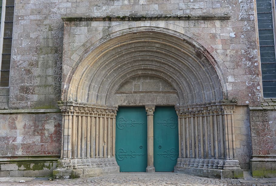 portal, large door, cathedral, city of lamballe, architecture, heritage, facade, ancient stone, brittany, church