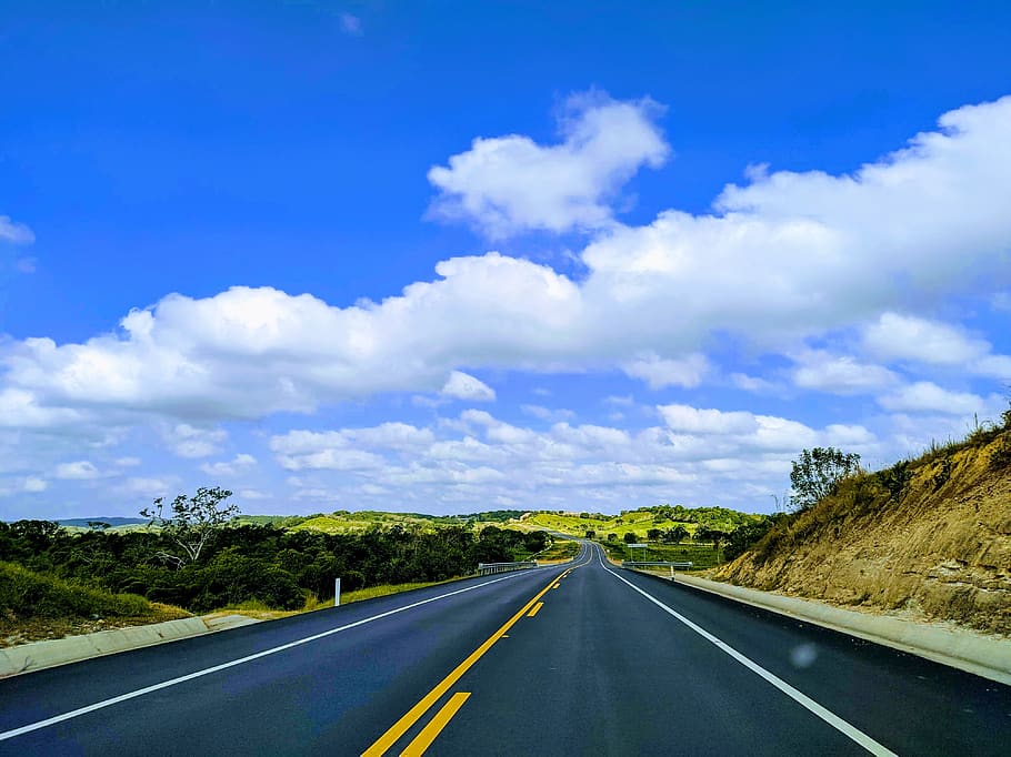 road, travel, sky, blue, clouds, road marking, marking, transportation, the way forward, cloud - sky