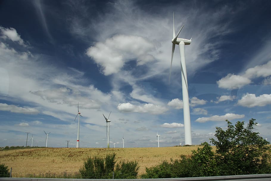 summer, wind farm, meadow, wind turbine, turbine, wind power, renewable energy, alternative energy, environmental conservation, fuel and power generation