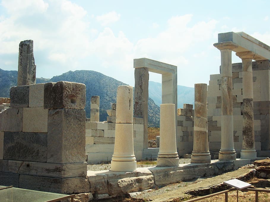 reruntuhan, antik, reruntuhan Kuno, kota Kuno, delos, Yunani, cyclades, jaman dahulu Yunani, kolom, kolom Yunani