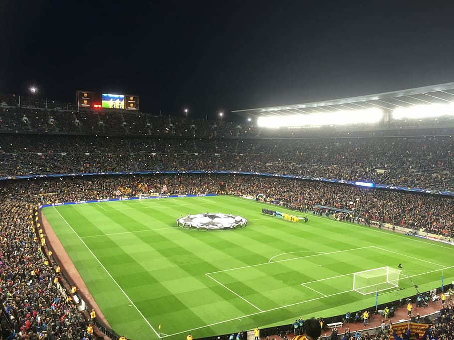lapangan sepak bola, orang-orang, fc barcelona, ​​atletico madrid, liga champion, camp nou, football, estadio, stadion, olahraga
