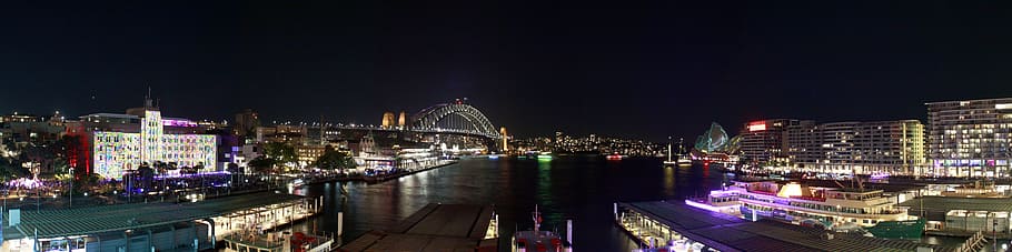 foto, gedung tinggi, bangunan, malam hari, Sydney, Australia, Malam, Kota, Pelabuhan, perjalanan