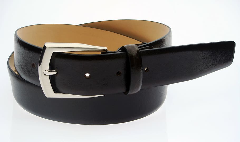 black leather belt, belt, brown, leather, white background, studio shot, drink, close-up, single object, cut out