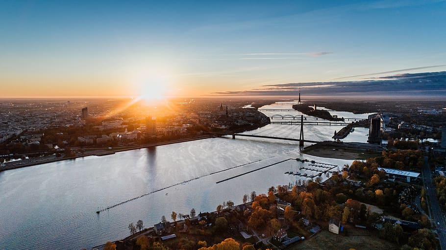 rive and bridges, riga, latvia, drone, multicopter, helicopter, quadrocopter, aerial, aerial landscape, landscape