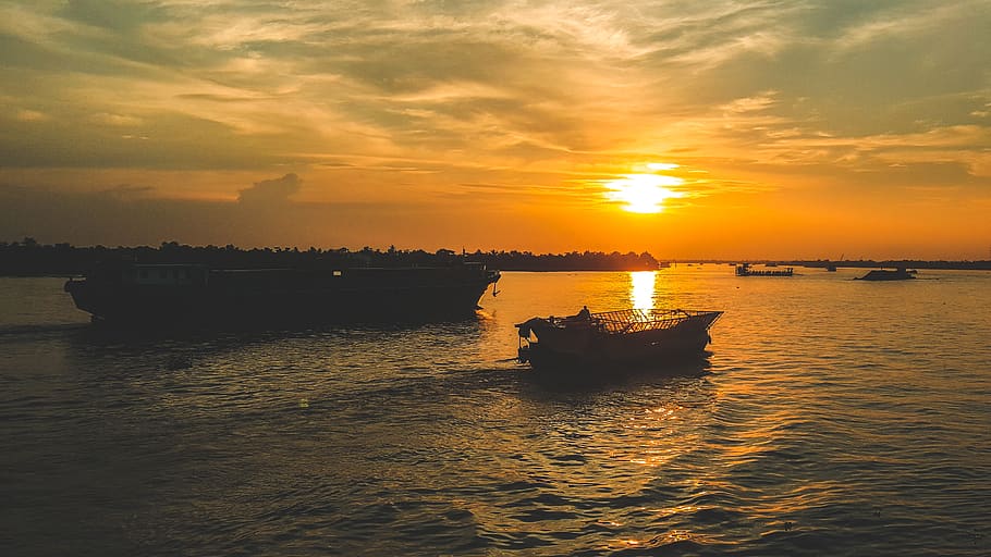 sungai, lanskap dimensi, sinar matahari, Vietnam, kapal, perahu, sungai mekong, uang sungai, orang-orang, air