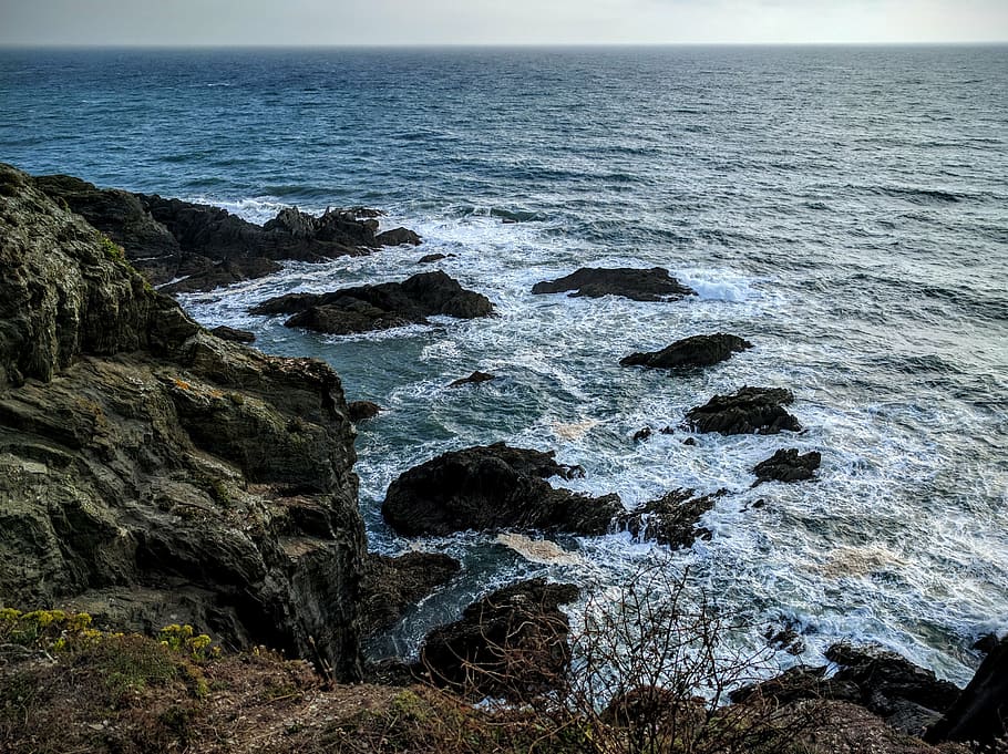 mar, costa, cornualha, rochas, penhasco, Rocha, agua, Rocha - objeto, sólido, beleza natural