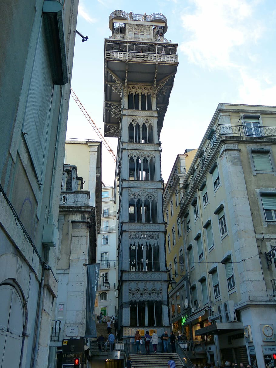 elevador de santa justa, elevador do carmo, lift, lift penumpang, struktur baja, lisbon, lisboa, portugal, arsitektur, eksterior bangunan