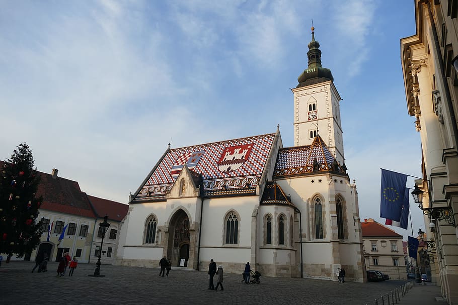 zagreb, croatia, europe, architecture, city, church, historic, croatian, coat of arms, built structure