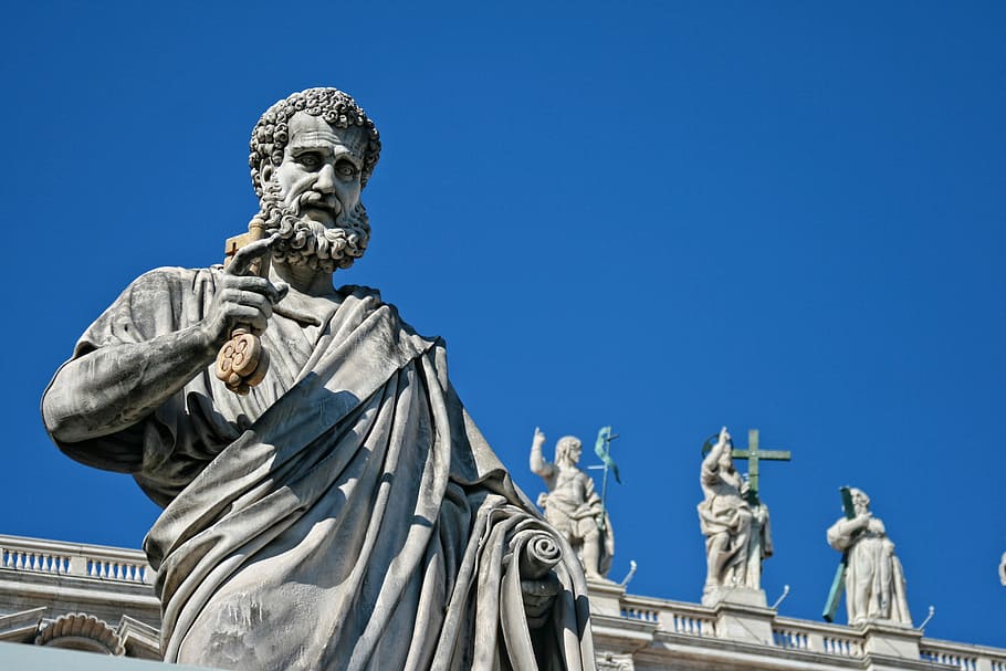 religious statue, italy, rome, vatican, saint pierre, sculpture, statue, art and craft, human representation, architecture