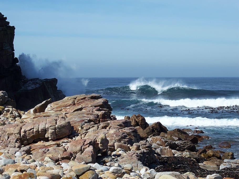 cape, good, hope, africa, south africa, sea, waves, rock, water, rock - object