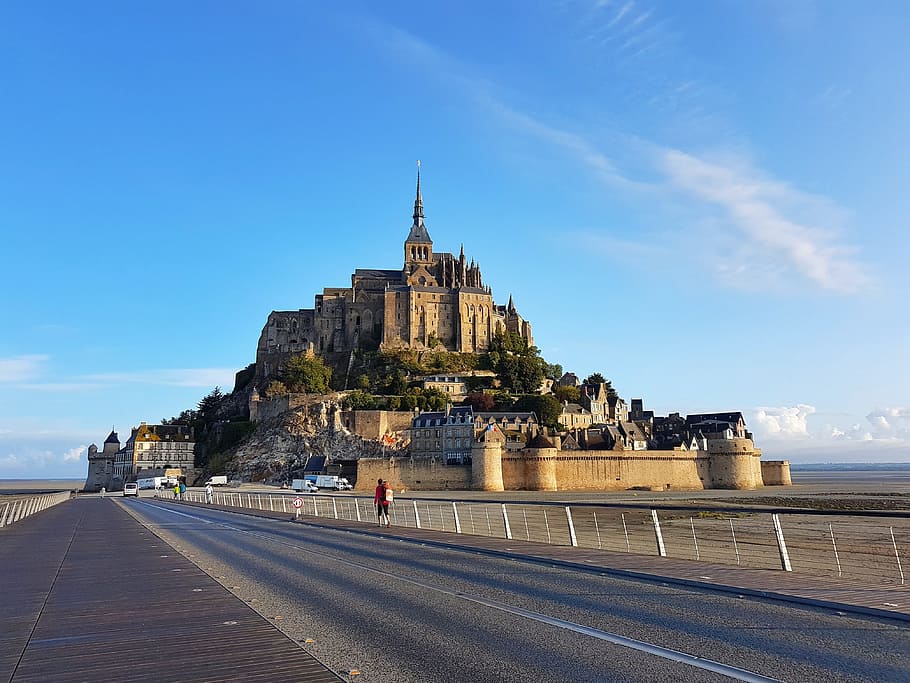 Mont Saint Michel, castillo, pueblo, Francia, colina, abadía, monumento, Normandía, ciudad, isla