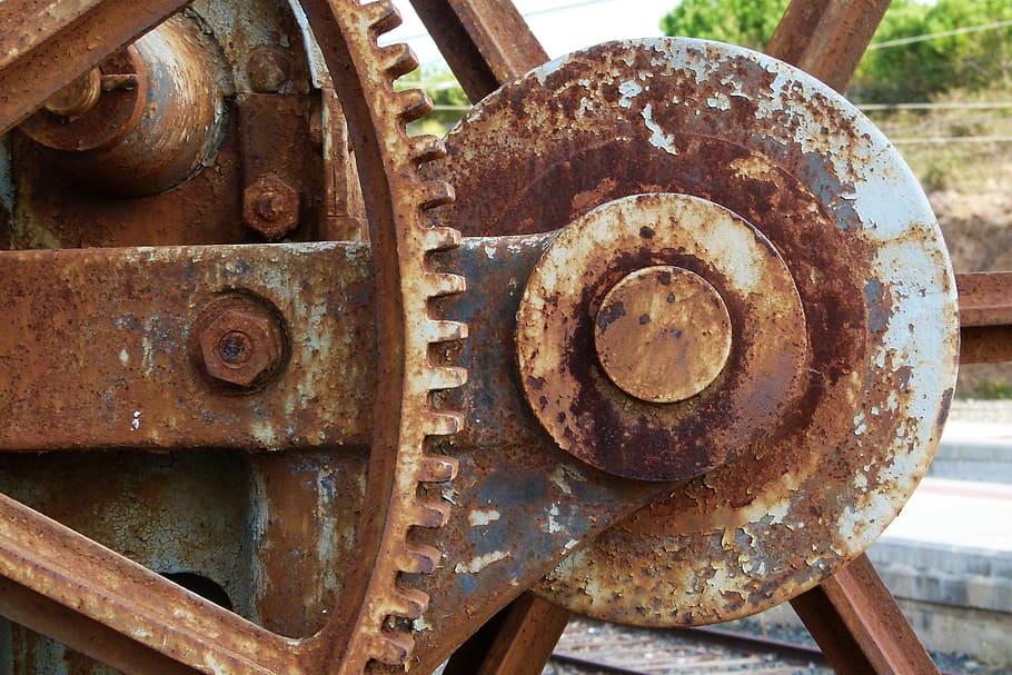 sprockets, mechanism, machine, rusty, symbol, oxide, gear, metal, old, machinery