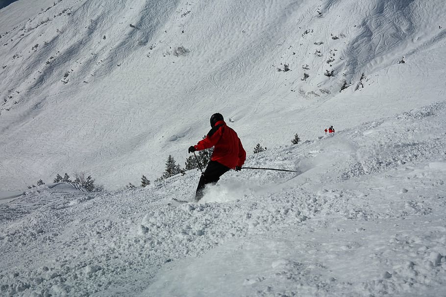 esquiadores, pista de esquí, invierno, salida, área de esquí, nieve, pista, blanco, frío, velocidad