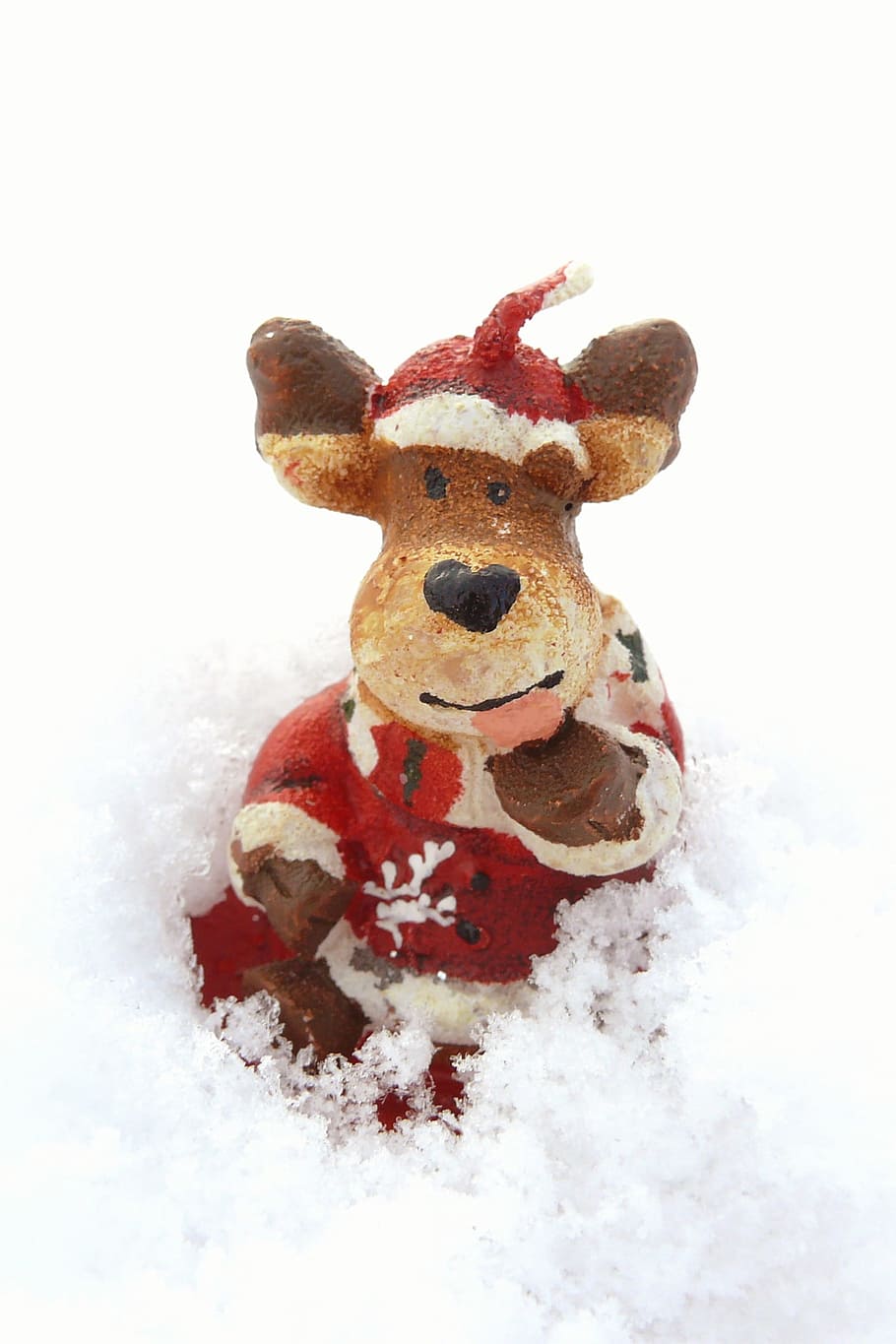 bear, wearing, christmas dress figurine, soaked, Christmas, Decoration, Reindeer, Snow, christmas, decoration, winter