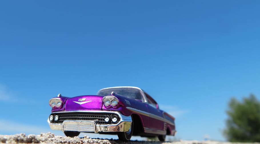 car, chevrolet impala, purple, vintage, vehicle, retro, transport, transportation, old, model