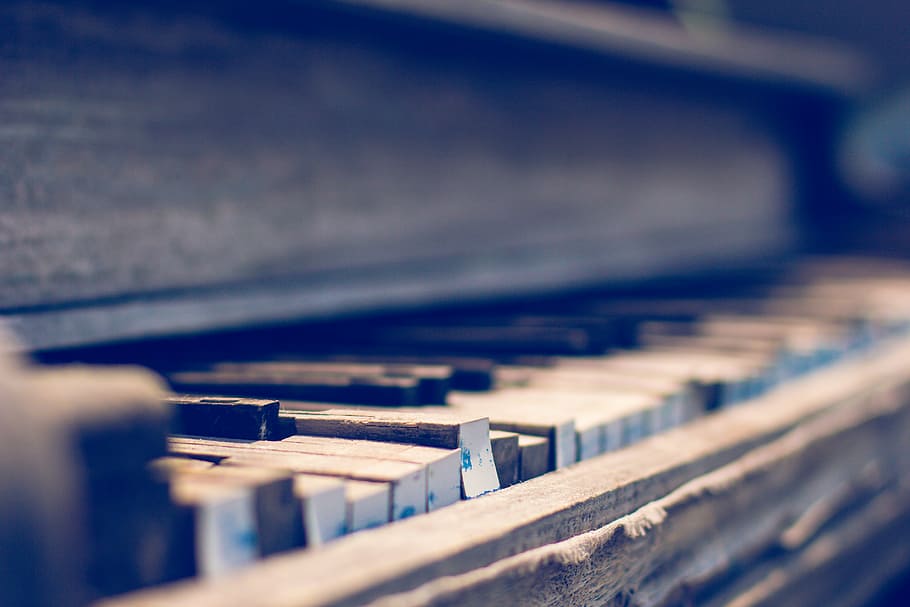 shallow, focus photography, grand, piano keys, closeup, photography, piano, vintage, oldschool, music