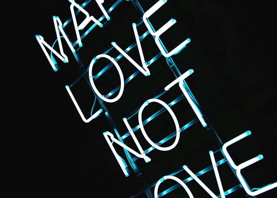 fazer, amor, sinal de néon de guerra, Fazer amor não guerra, sinal de néon, néon, sinal, guerra, tipografia, planos de fundo