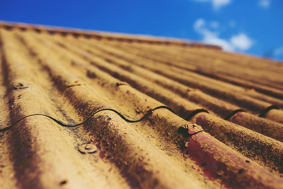 brown roof, asbestic tile, roof, old, vintage, paint, sky, yellow, roof Tile, roofer