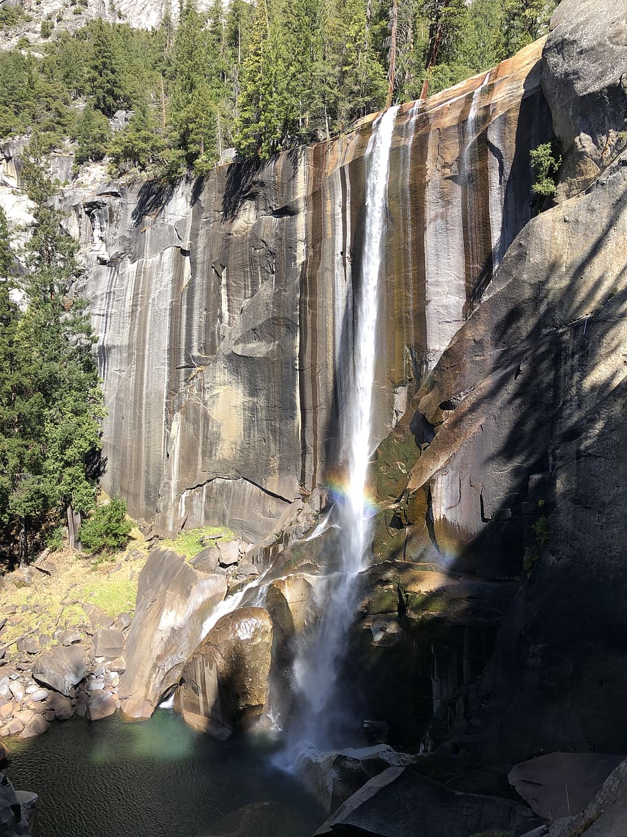falls, water, yosemite, waterfall, rock, beauty in nature, scenics - nature, motion, long exposure, rock - object
