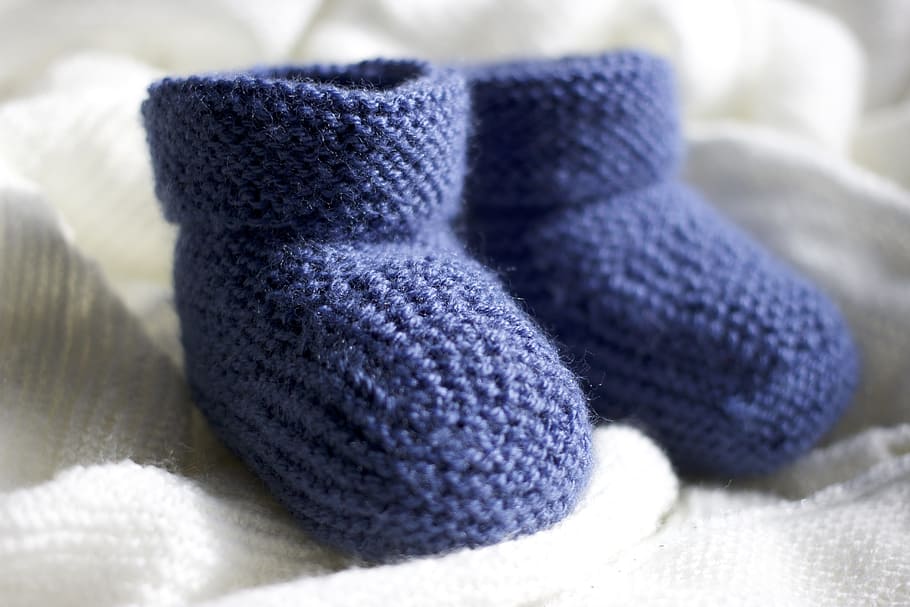 pair, blue, bootees, white, textile, Slippers, Wool, Mesh, Cute, baby