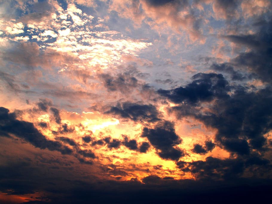 夕焼け空の景色, 雲, 曇り, 空, 暗い, cloudscape, 日光, 輝く, 光る, 夕暮れ