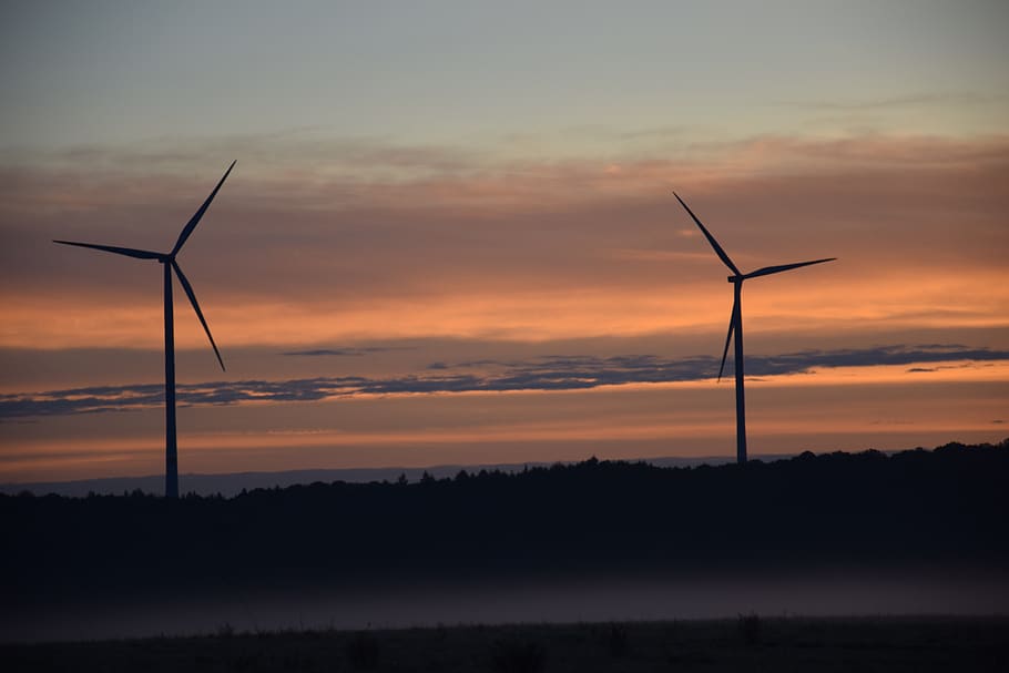 windräder, amanecer, paisaje, otoño, naturaleza, tarde, generación de combustible y energía, energía renovable, turbina, turbina eólica