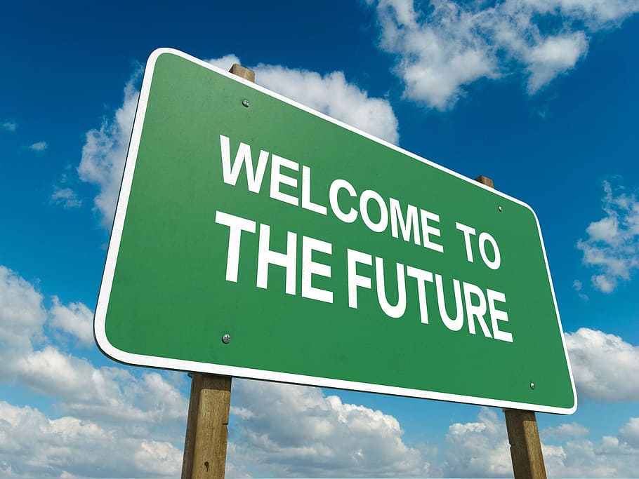 welcome, future signage, white, clouds, daytime, roadsign, future way, sucess, sign, communication