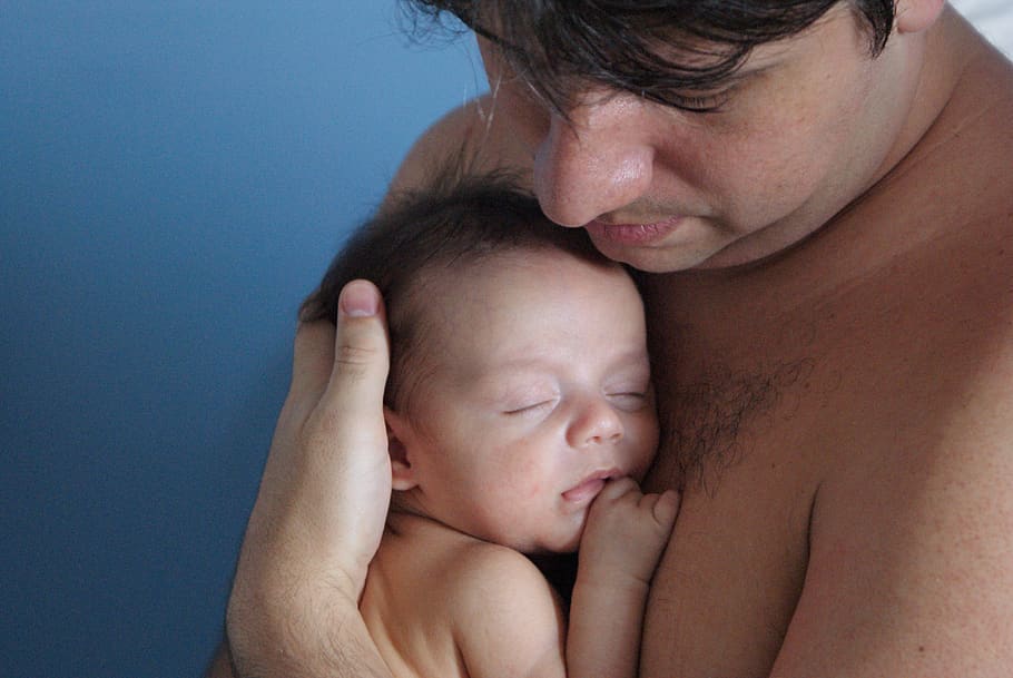 father, son, child, newborn, tenderness, relative, togetherness, love, emotion, eyes closed
