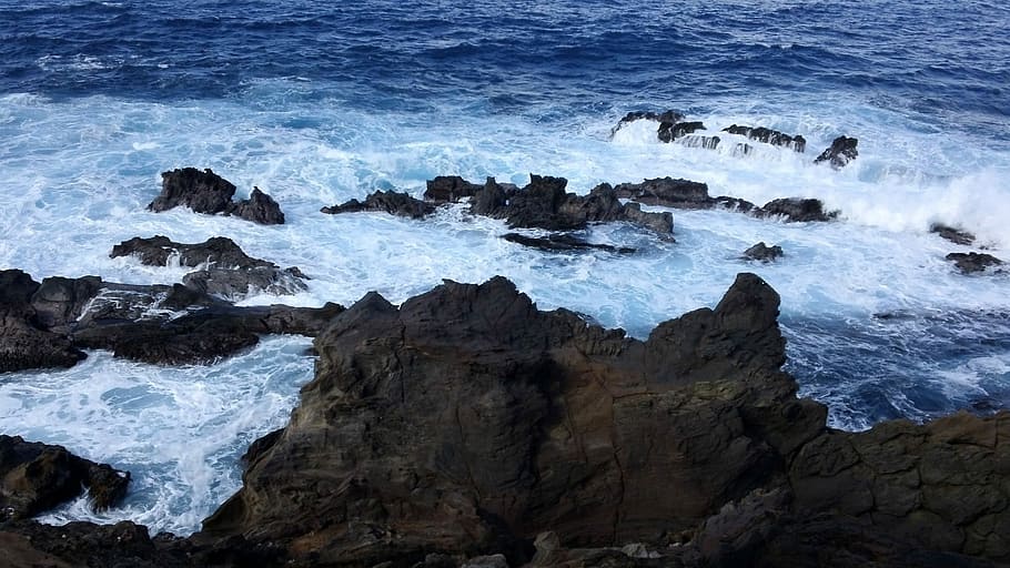 rochoso, litoral, Ilha de Páscoa, Chile, fotos, oceano, domínio público, litoral rochoso, mar, beira mar