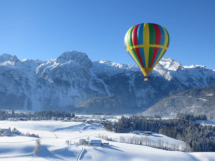 balloon, winter, height, hot air balloon, go balloon, sky, hot air balloon rides, take off, air sports, snow