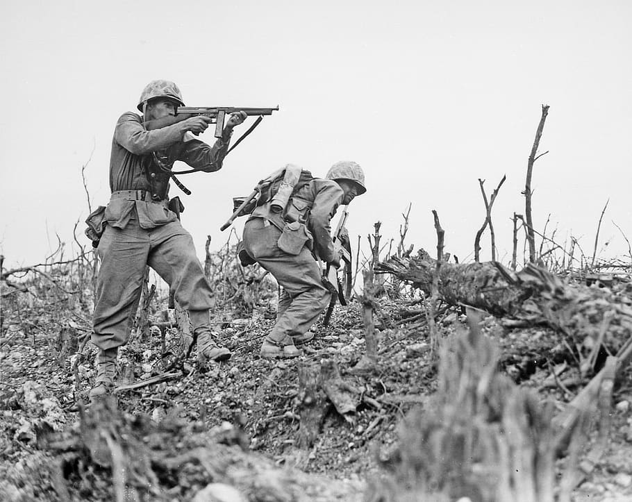 グレースケールの写真, 2, 兵士, 戦争, 海洋, 沖縄のバタイレ, 1945年5月, 日本, 氷山のコードネーム作戦, ワナ海嶺の戦い